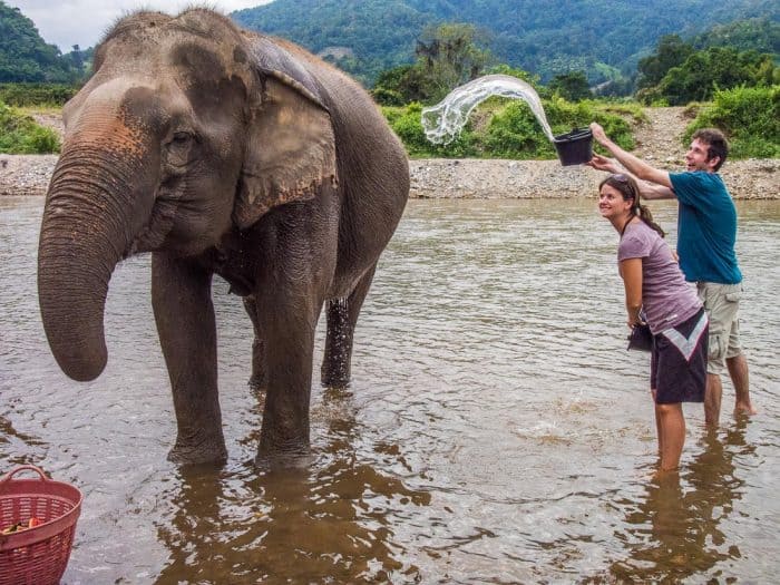 Erin and Simon at Elephant Nature Park, Chiang Mai