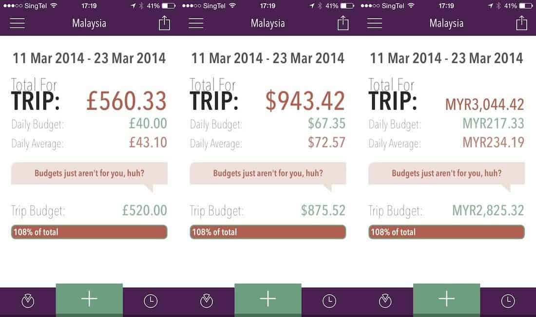 Malaysia travel budget, Trail Wallet screenshot