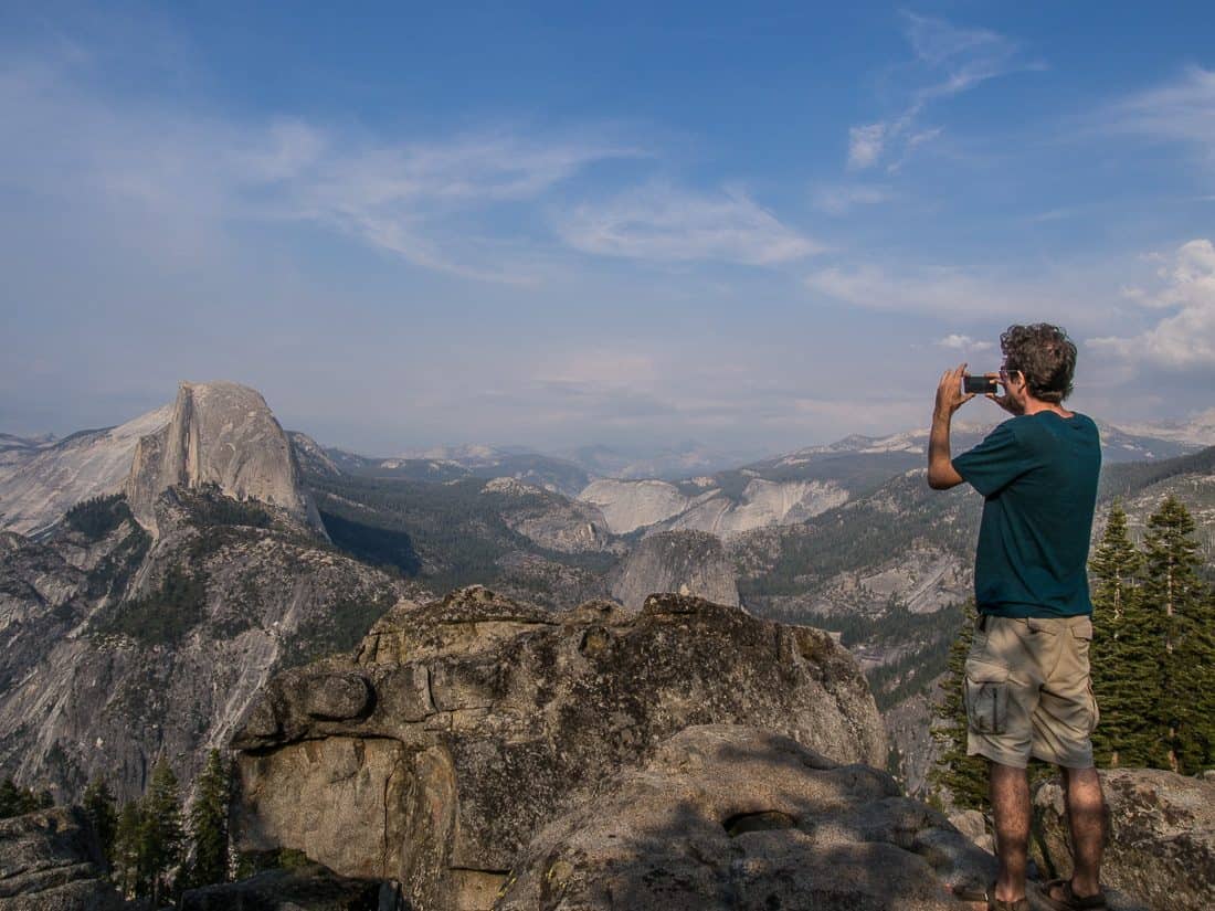 Simon taking iPhone photos in Yosemite National Park