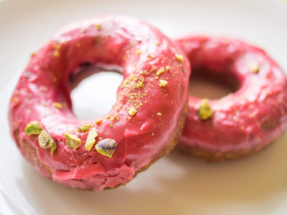 Raspberry, hibiscus & pistachio vegan donuts from Blue Star, Portland