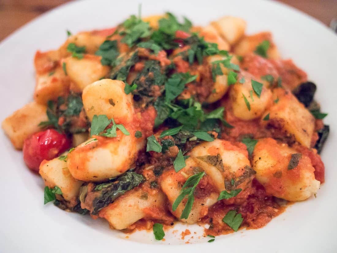 Gnocchi with marinara at Portobello vegan trattoria, Portland