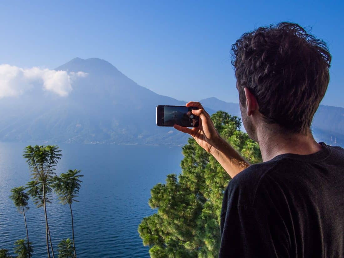 Simon with iPhone 6 at Lake Atilan