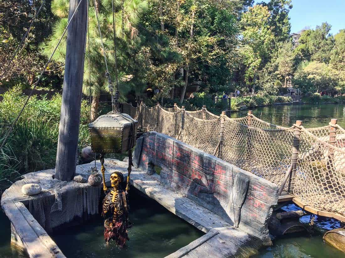 Skeleton and treasure chest on Tom Sawyer Island at Disneyland California 