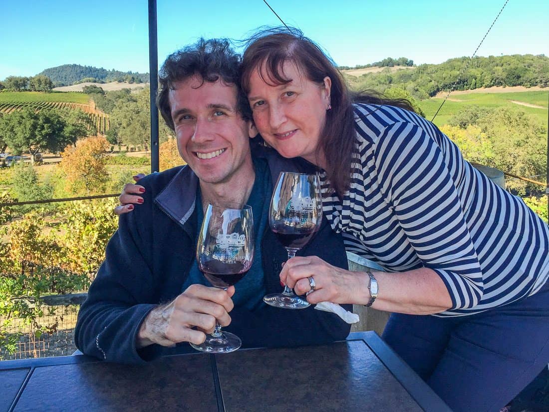 Simon and his mum at a Sonoma winery