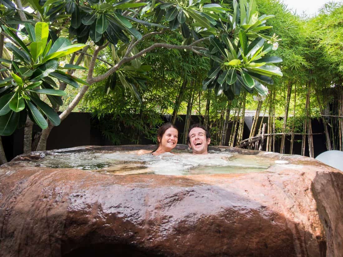 Us in the jacuzzi of our villa on Koh Lanta