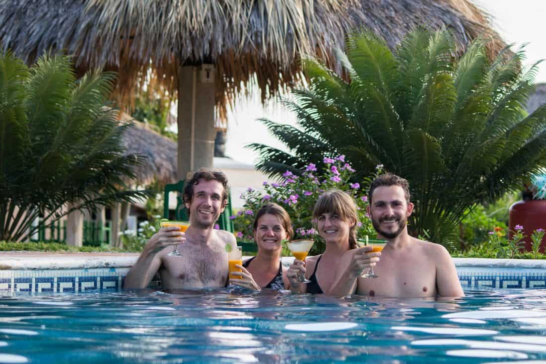 Us with our housemates in our pool