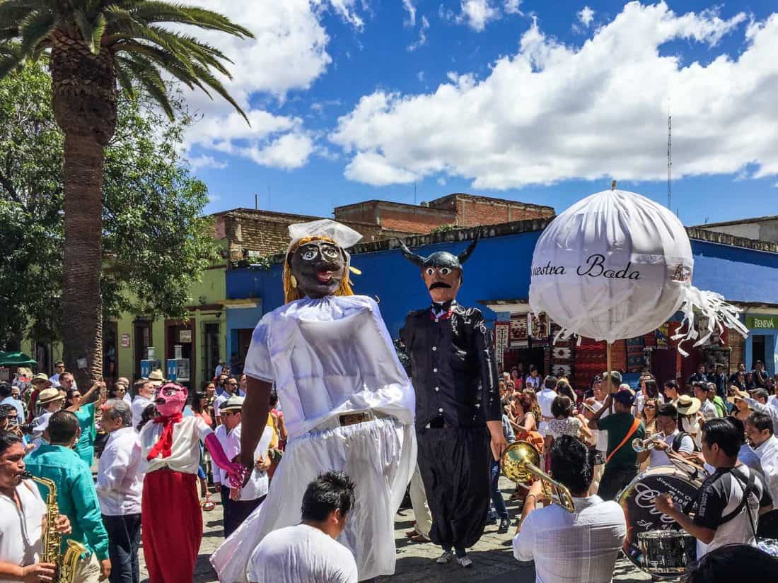 Wedding procession outside Santo Domingo church, Oaxaca