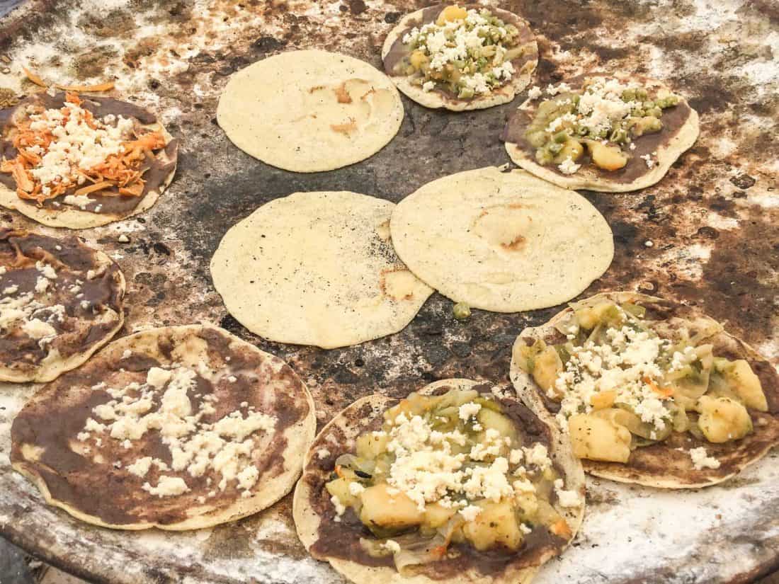 Memelas at a street stand in Oaxaca