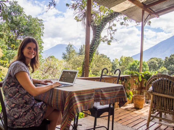 Digital nomad cost of living -erin working at Lake Atitlan