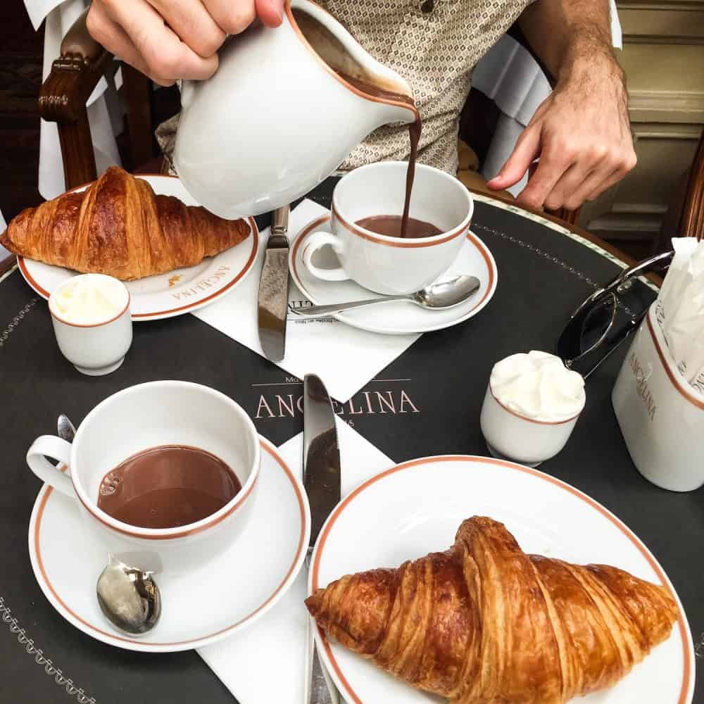 Hot chocolate and croissants at Angelina tea room