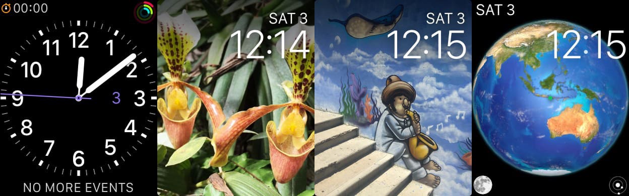 Screenshot of four Apple Watch faces