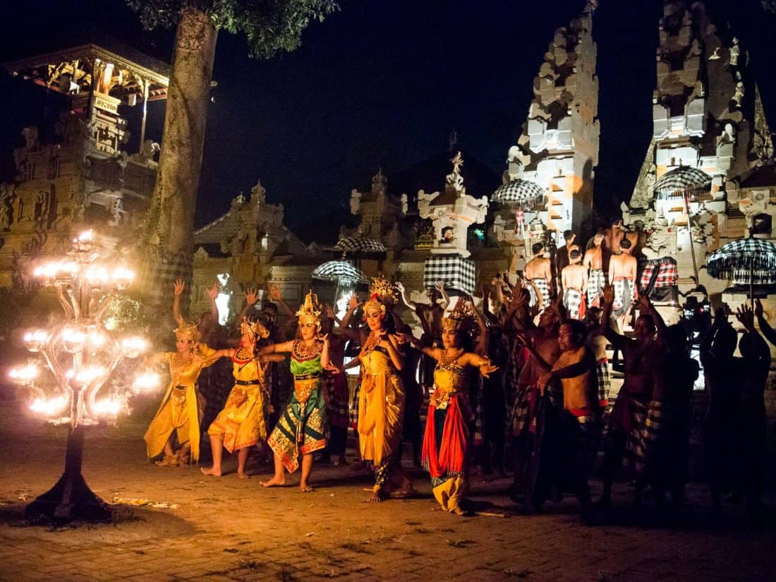 Kecak dance performance at the temple in our village Junjungan