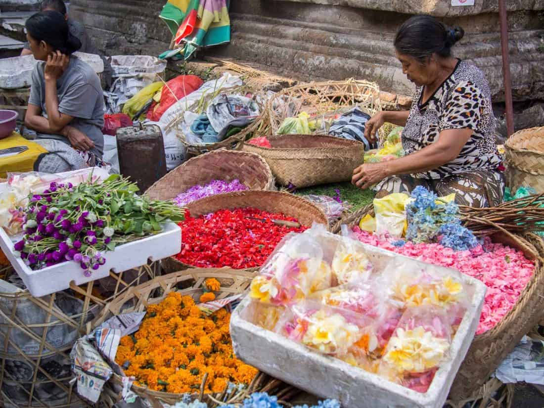Flowers for sale at Ubud's market