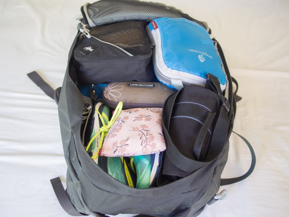 My backpack packed using Eagle Creek Pack It Specter compression cubes - the best packing cubes for travel