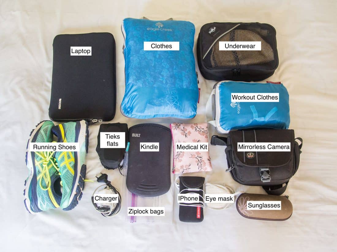 Carry on travel packing list including Tieks ballet flats