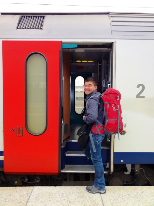 Jaime with his carry-on backpack