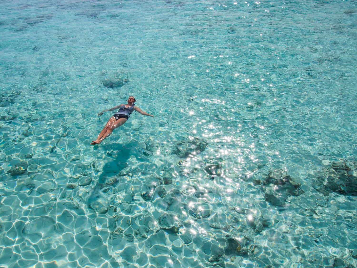 Floating outside our water villa at Reethi Beach Resort