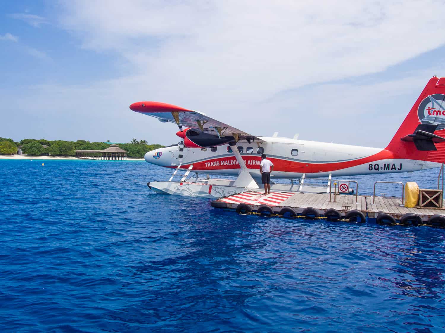 Arriving at Reethi Beach Resort, Maldives by seaplane
