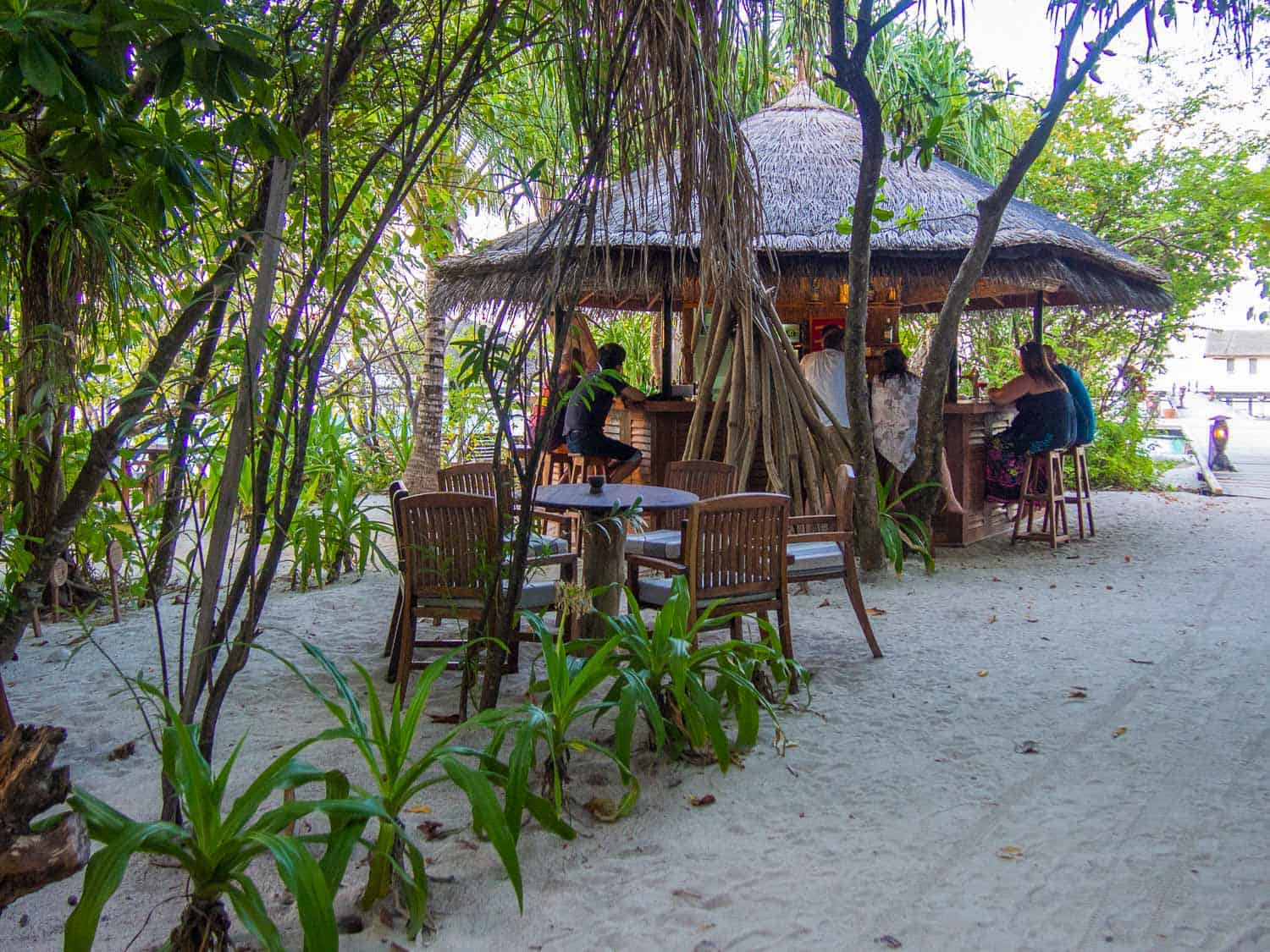 The bar near the water villas, Reethi Beach Resort