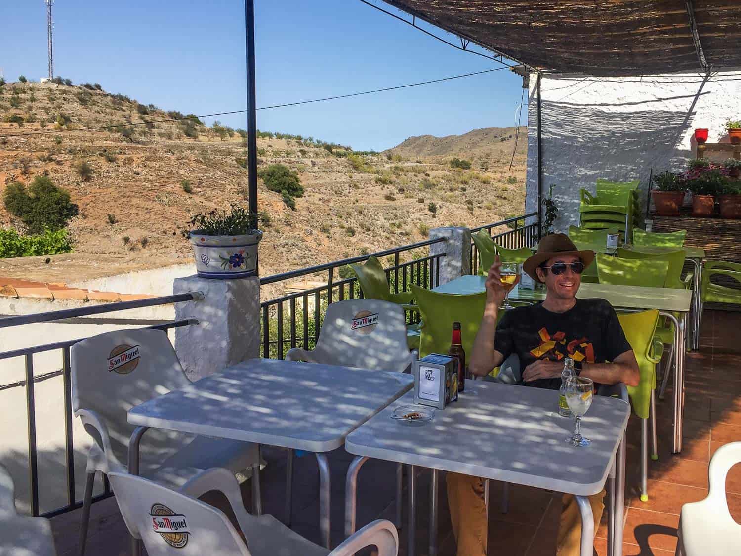 A drink with a view at Las Delicias, Lubrin