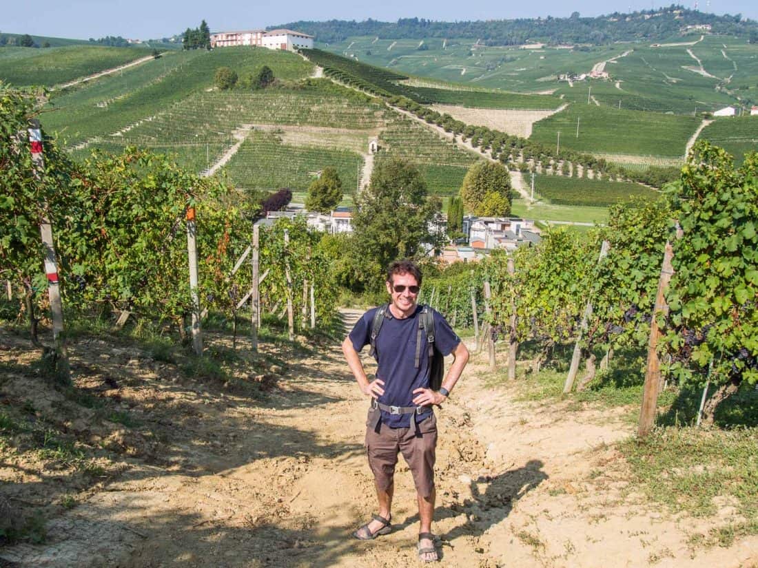 Simon hiking in the Barolo wine region with his Ably t-shirt