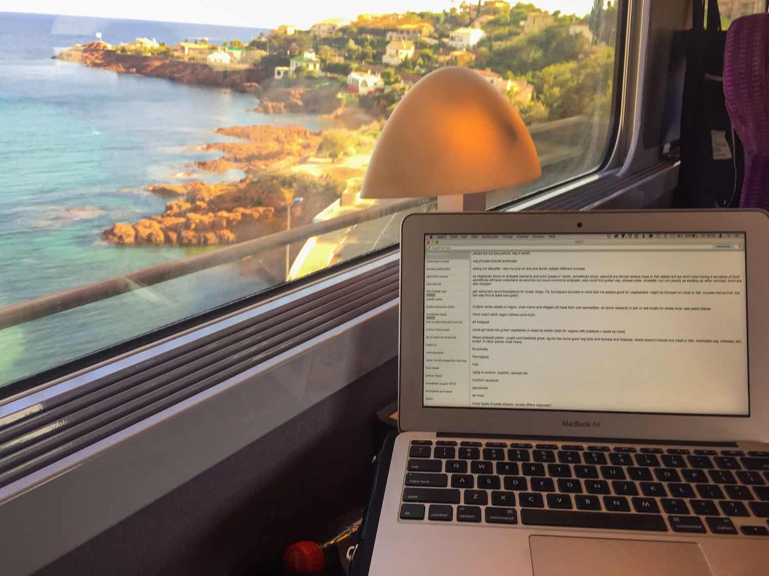 Working with a view on the TGV from Nice to Marseille