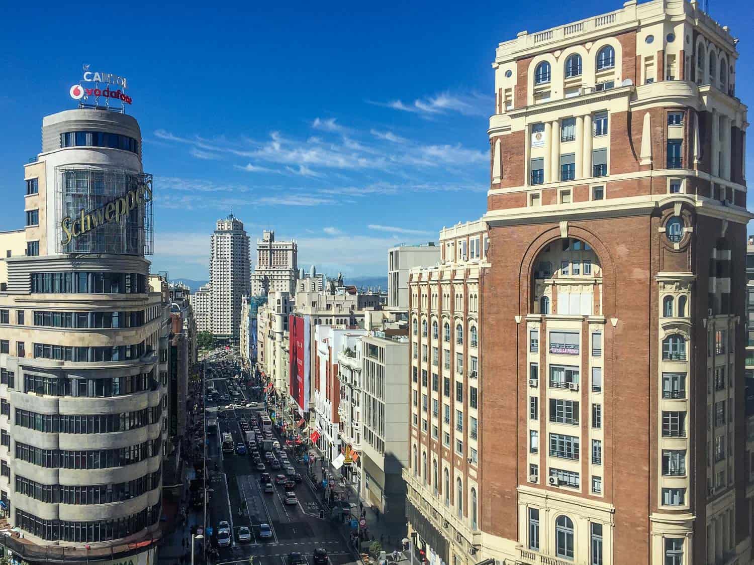 View from the food court on the 9th floor of El Corte Inglés department store, Madrid.