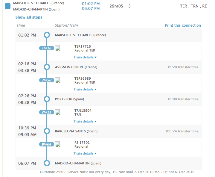 The Interrail timetable suggests this route to avoid reservation fees. 
