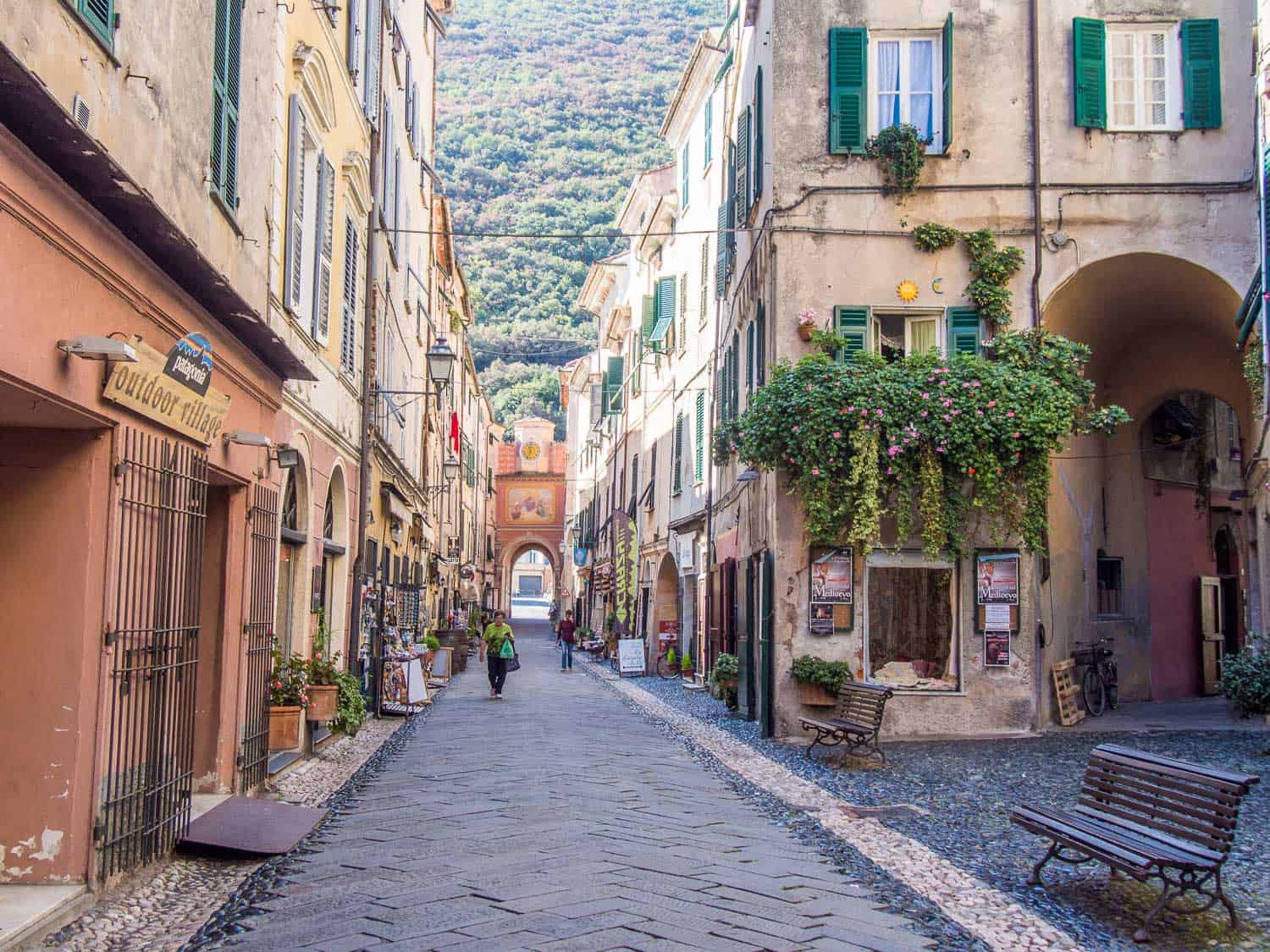 A quiet street in Finalborgo in Finale Ligure, Italy