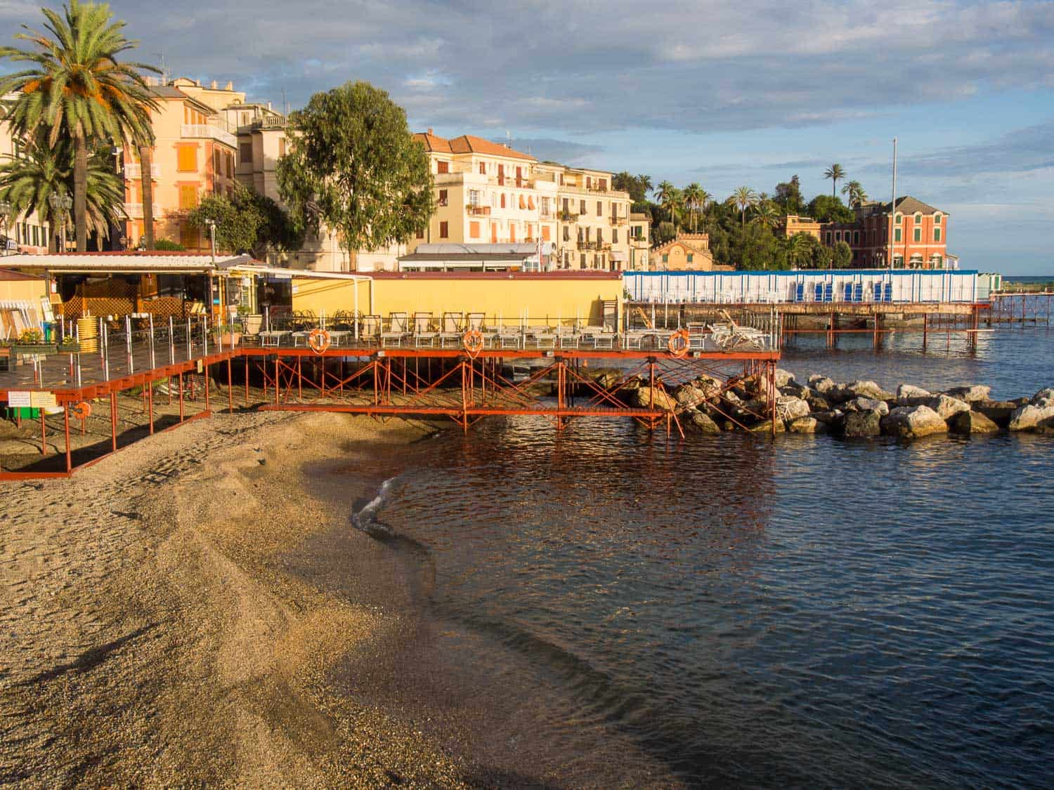 Piers and a beach in Rapallo, Italy