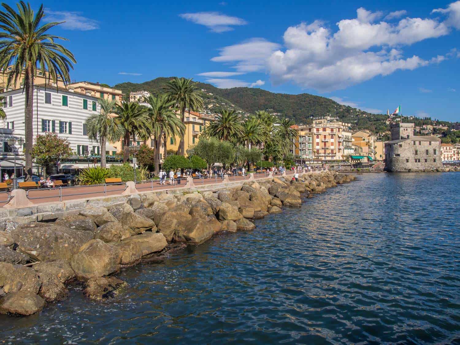 The promenade and castle of Rapallo, Italy