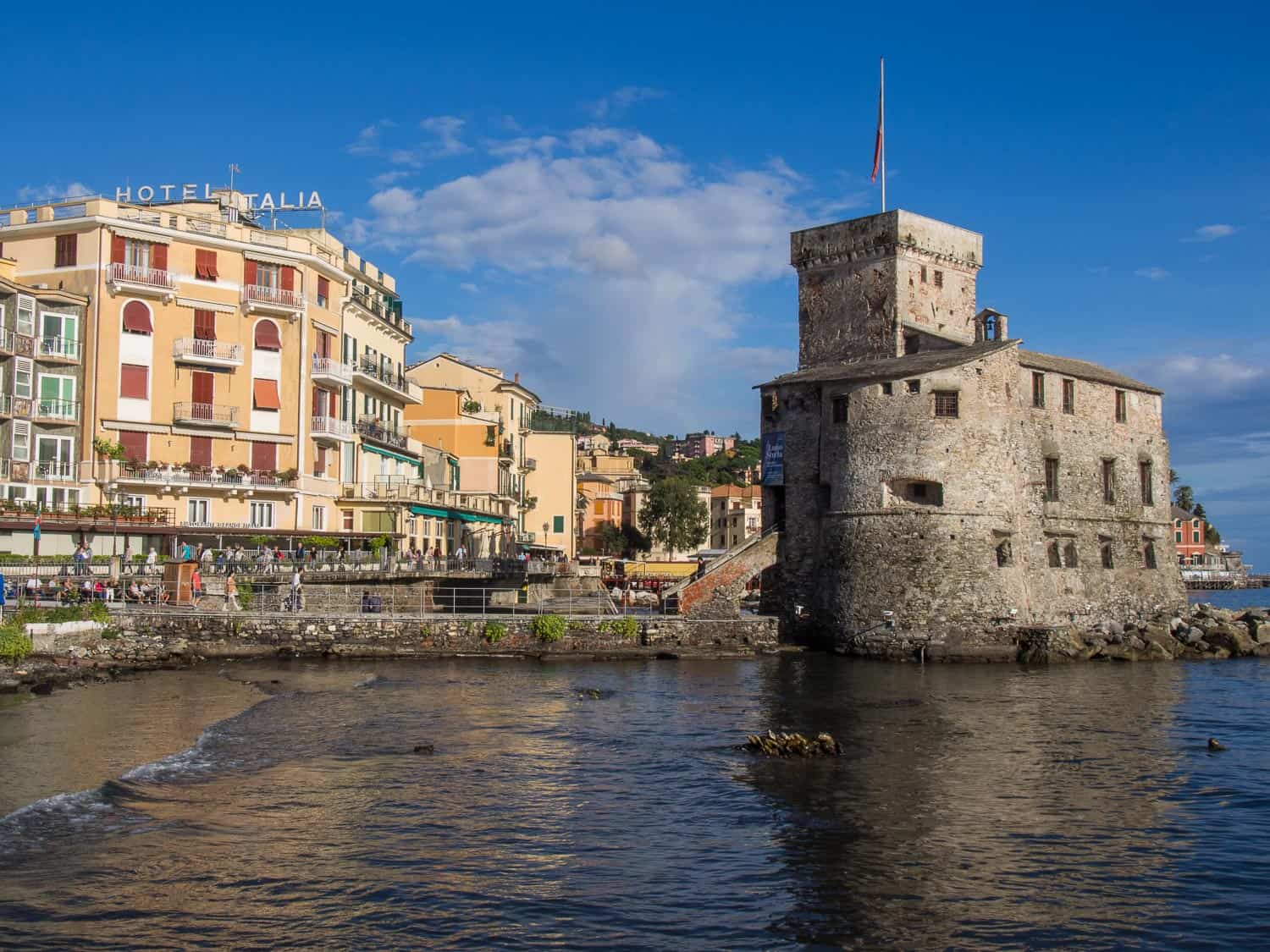 Rapallo castle overlooking the water, Liguria, Italian Riviera