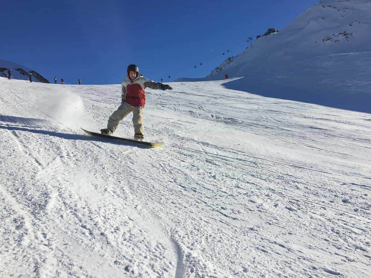 Snowboarding in Tignes, France