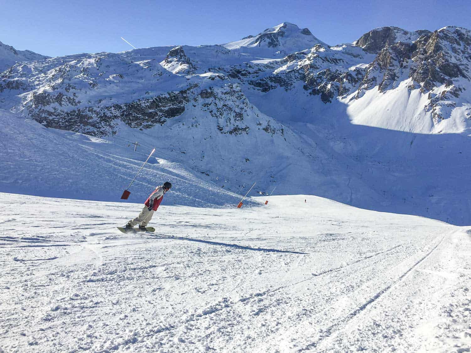 Snowboarding in Tignes, France