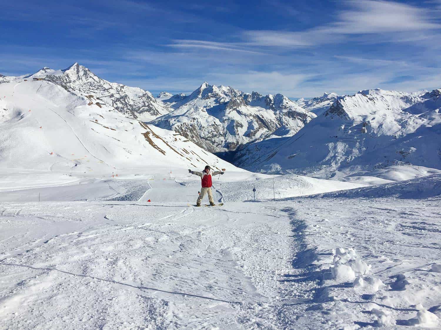 Snowboarding in Tignes, France