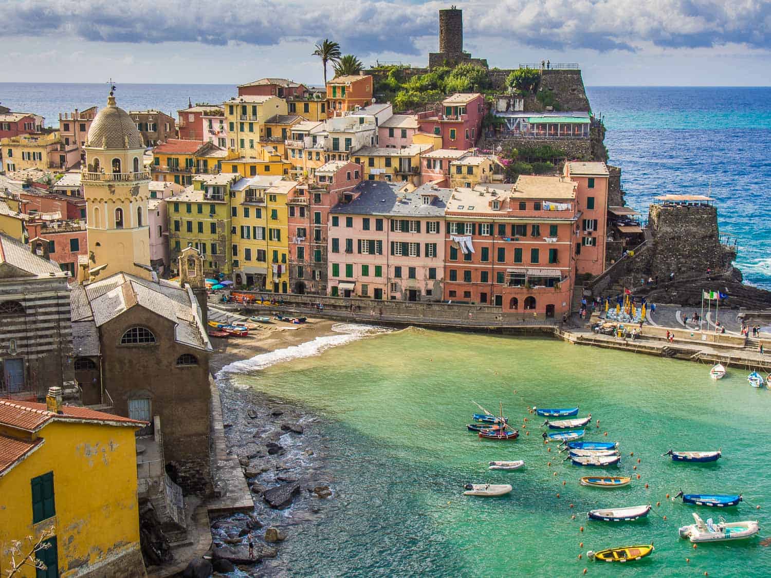 Vernazza from above at the start of the trail to Monterosso on the Cinque Terre hike in Italy