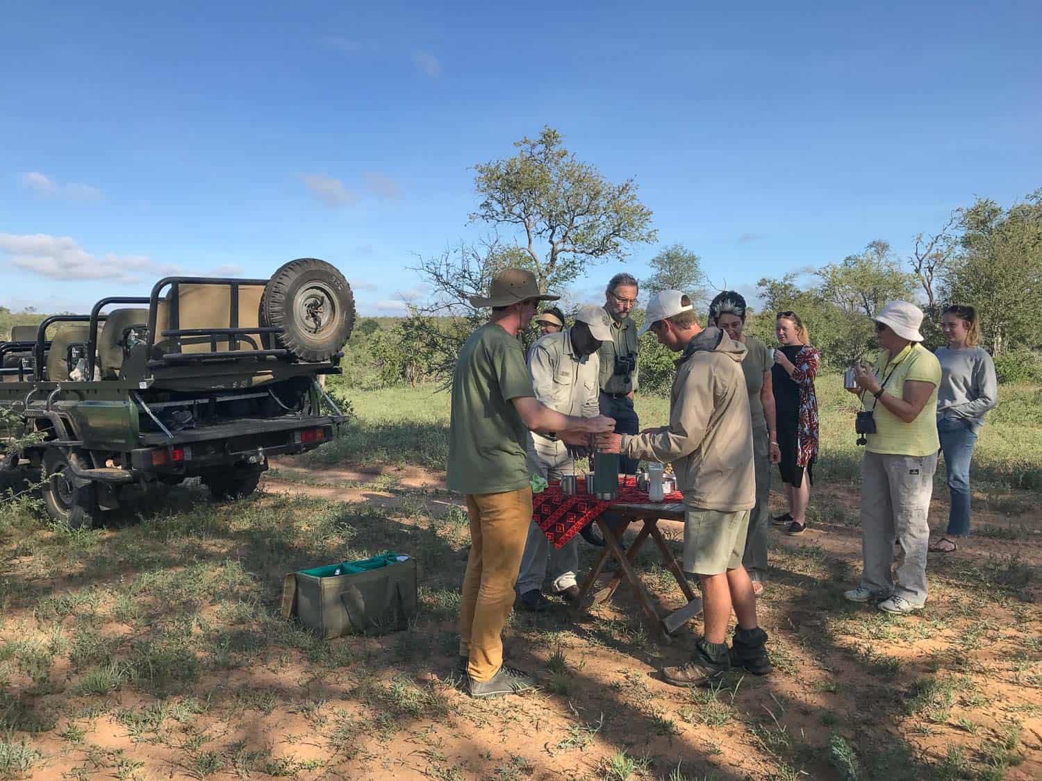 Stopping for coffee on the morning game drive at Umlani