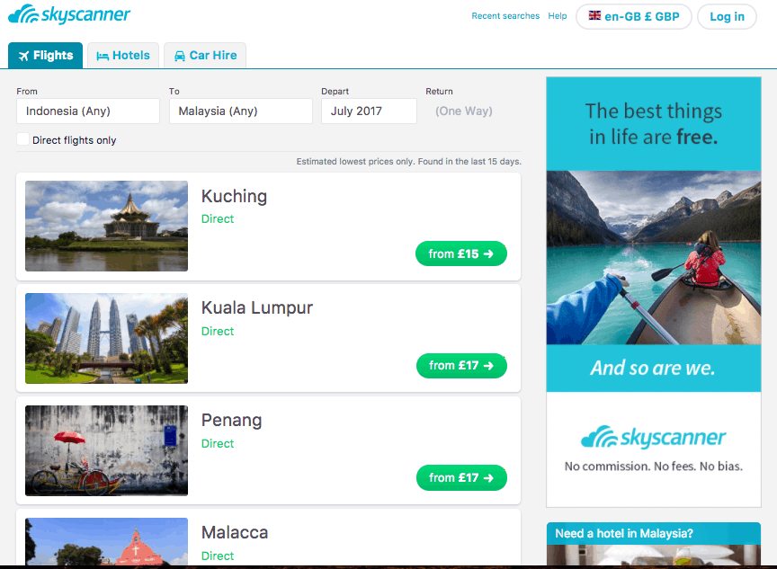 Skyscanner search