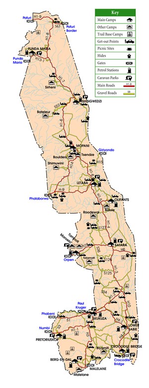 Kruger National Park rest camps map