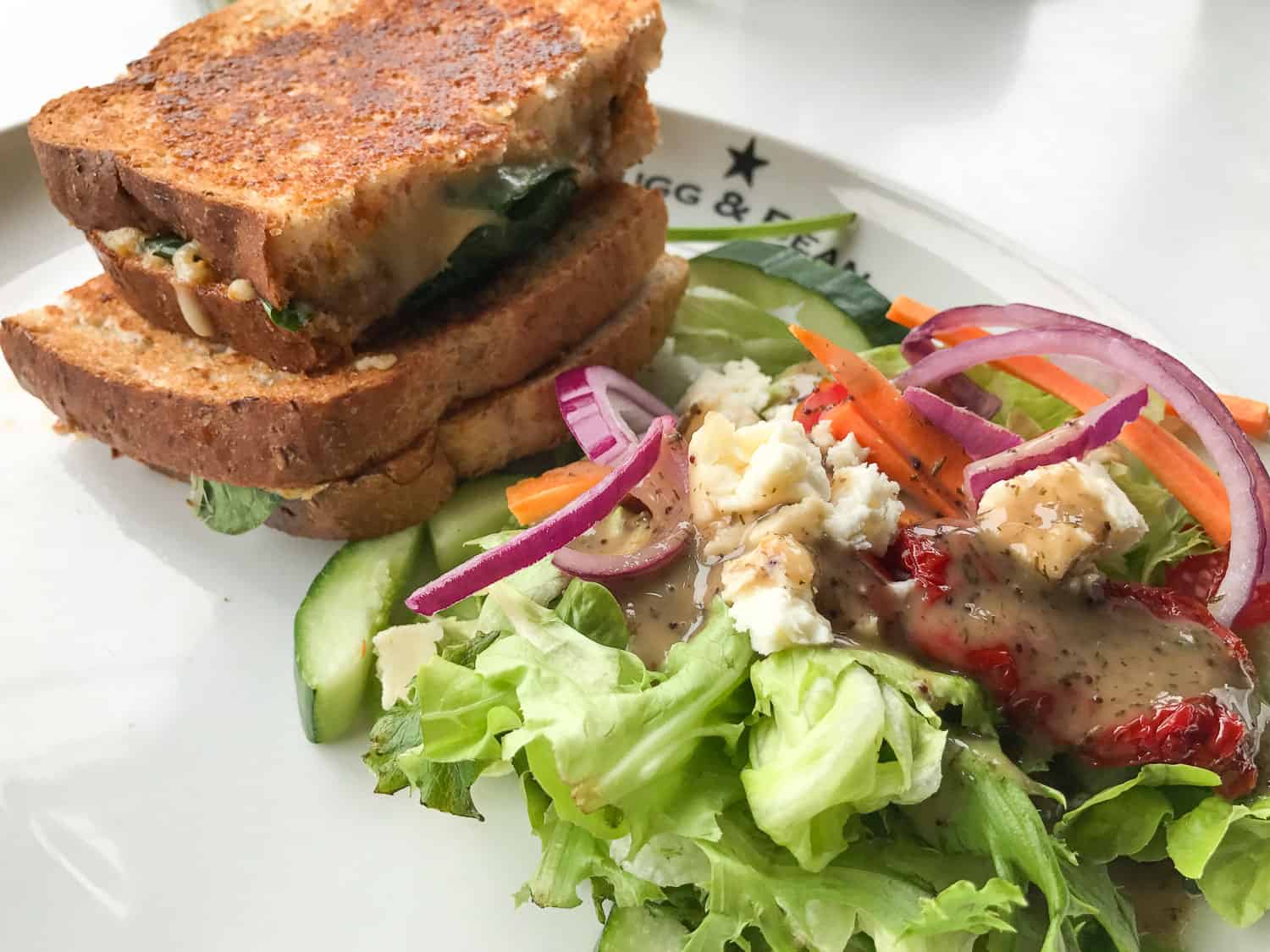 Kruger self-drive guide- Toasted sandwich and salad at Mugg & Bean restaurant