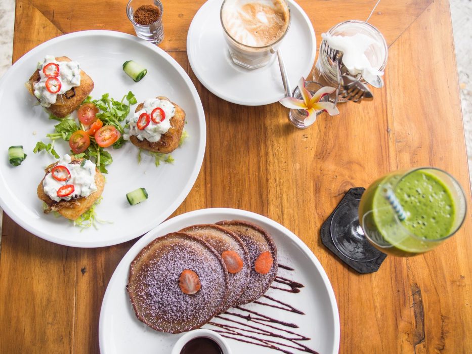 Browns and Chocoholic pancakes at Lazy Cats, an Ubud vegetarian cafe