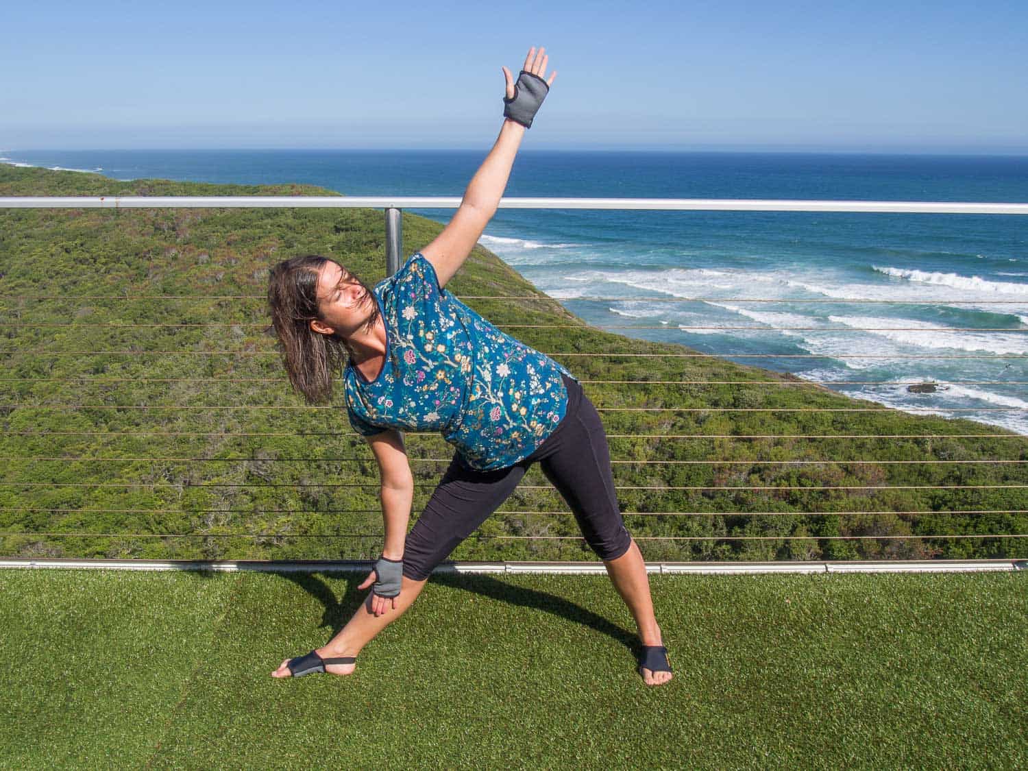 Practising with my Yoga Paws in Wilderness, South Africa