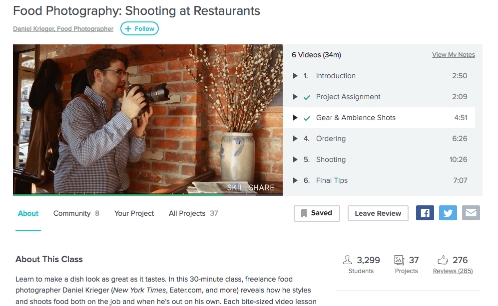 Skillshare review of food photography class