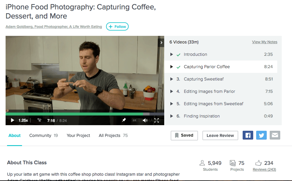 iPhone food photograhy class on Skillshare