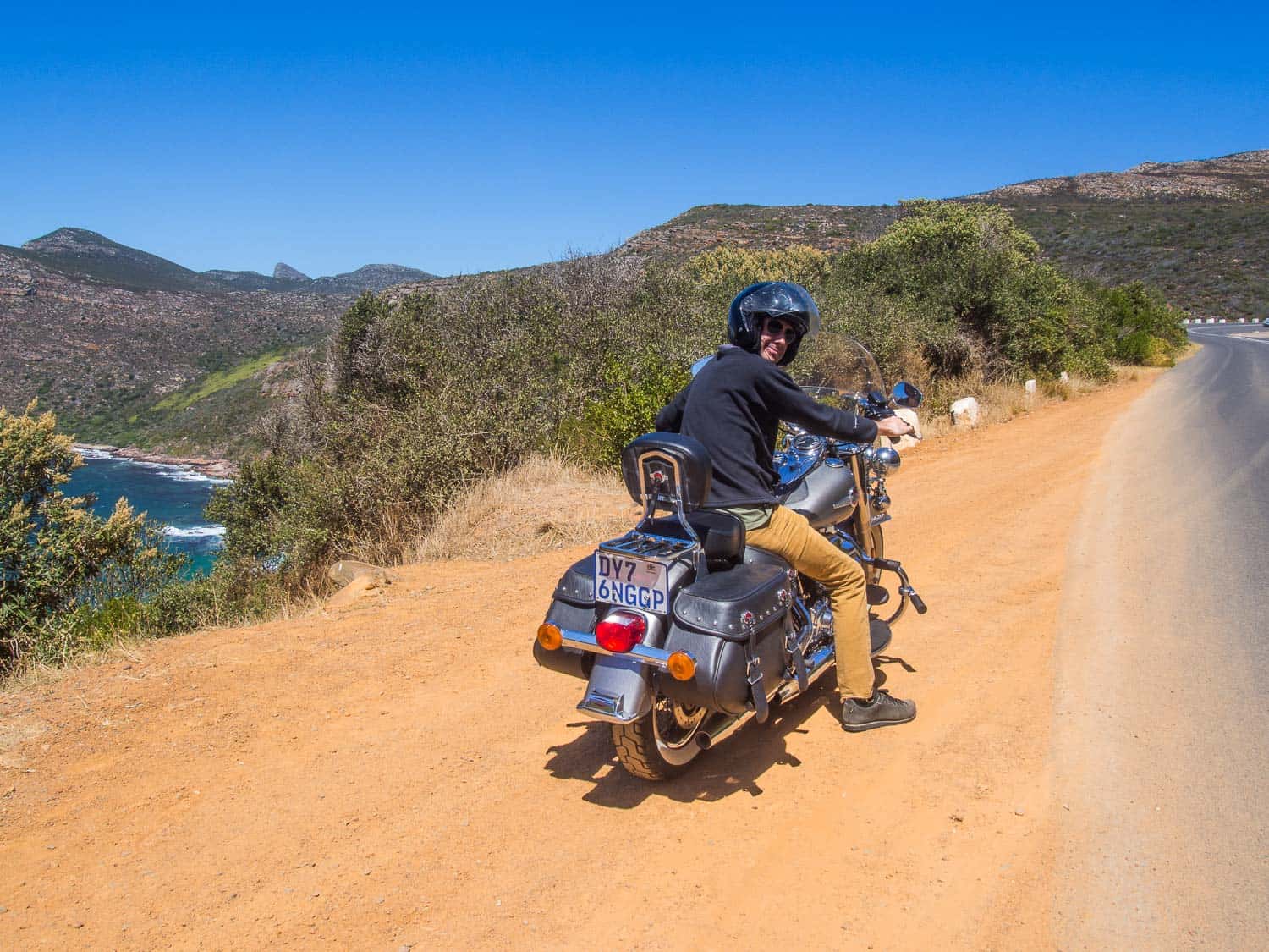 Riding a Harley Davidson to Cape Point on the Cape Peninsula