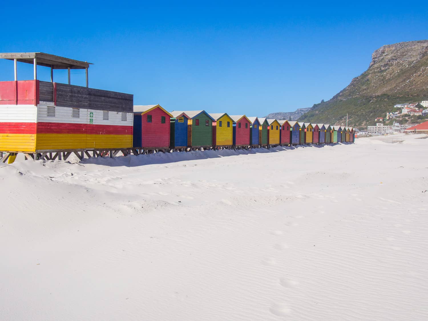The colourful huts of Muizenberg beach on the Cape Peninsula