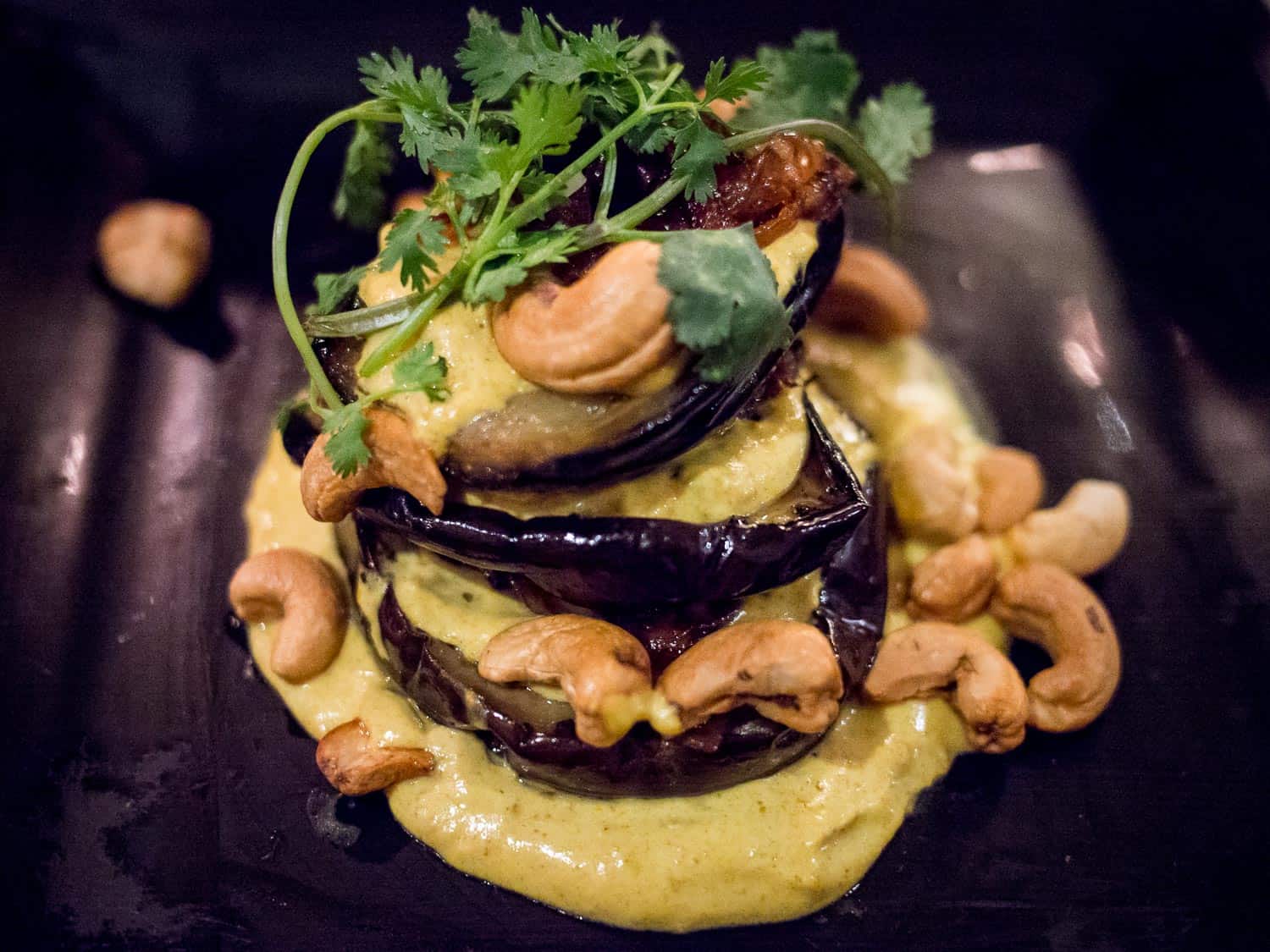 Roast aubergine salad, one of the vegetarian options at Black Sheep Restaurant in Cape Town