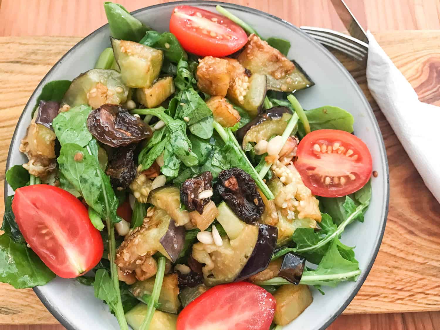 Aubergine and rocket salad at vegan cafe Scheckter's Raw in Sea Point, Cape Town