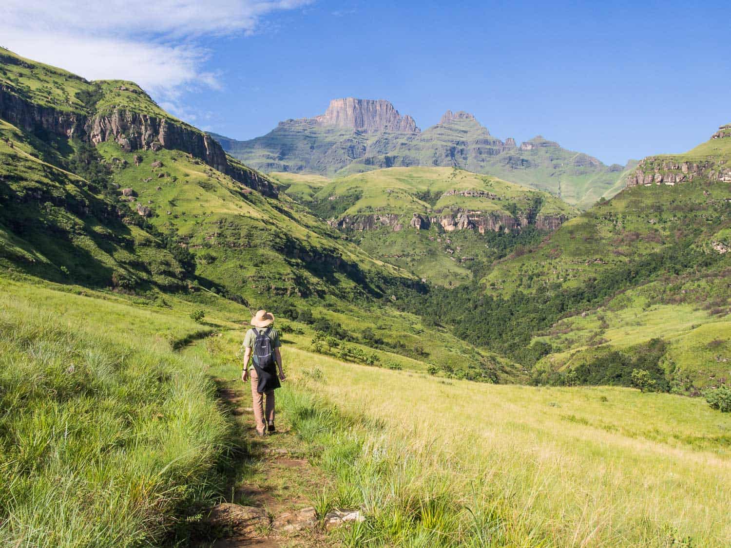 Hiking from Monks Cowl in the Drakensberg Mountains, South Africa