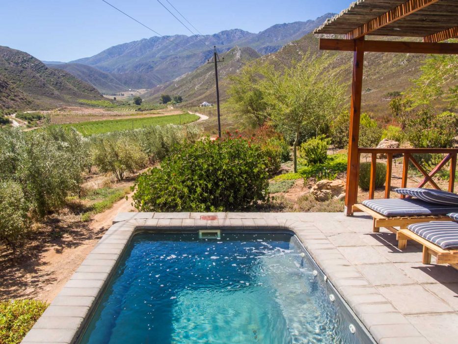 Our plunge pool at Orange Grove Farm Mosesberg Cottage in Robertson, South Africa